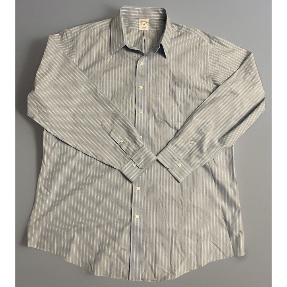 Brooks Brothers Long Sleeve Button Down Shirt Blue Green Striped 18 6/7 2XL JBHS
